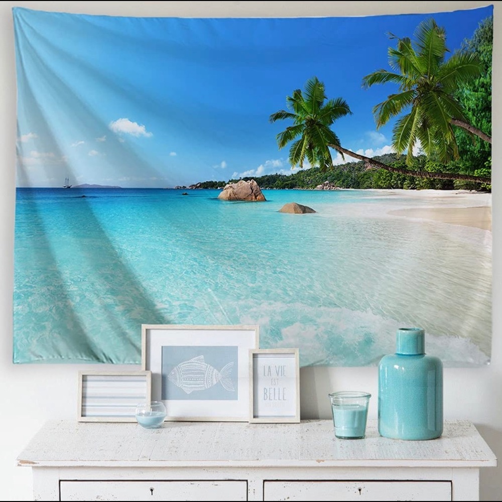Palm Tree Island Ocean Beach Wall Tapestry - Picture 3 of 4